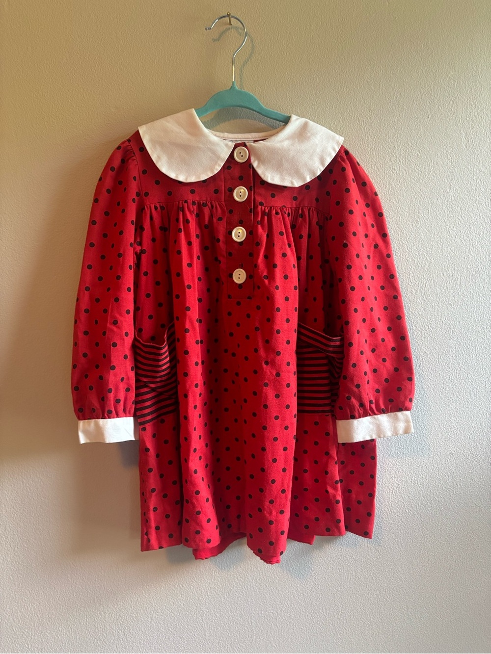 Vintage Red Polka Dot Peter Pan Collar Kids Dress